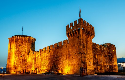 Castle in Croatia lit up at night